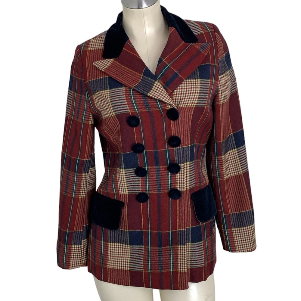 C'EST COMME ça by MOSCHINO vintage wool plaid Double Breasted Blazer Jacket IT42